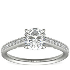14k 白金Riviera 密釘家傳之寶大教堂鑽石訂婚戒指（1/10 克拉總重量）
